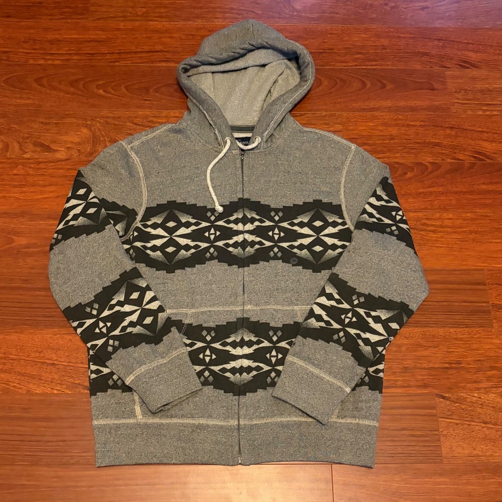 American Eagle Mens XL Gray Southwest Tribal Geometric Full Zip Hoodie NWT